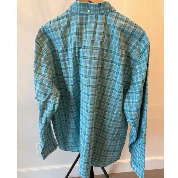 LL Bean Shirt Mens XXL Turquoise Plaid Long Sleeve Button Slightly Fitted Heavy - Picture 7 of 8